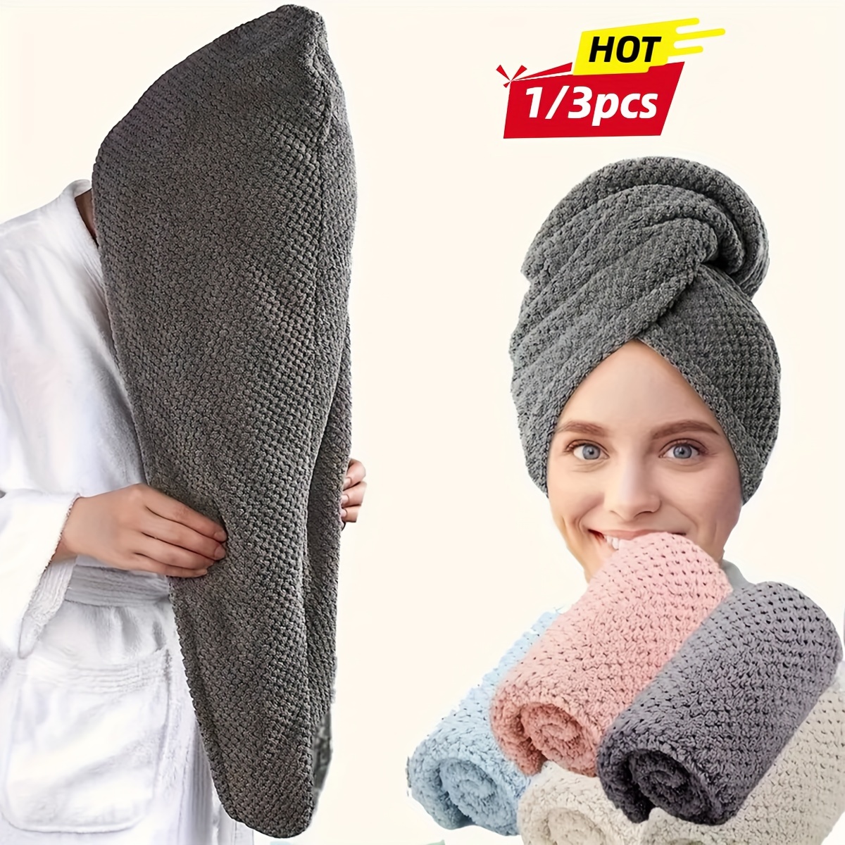 

1/3pcs Fiber Women's Hair Towel Set - Soft, Coral Velvet Quick Dry Hair Towel, 300gsm High Absorbency Soft And Comfortable Blow Dry Towel, Ideal Bathroom Accessory, Essential Daily Towel Gift