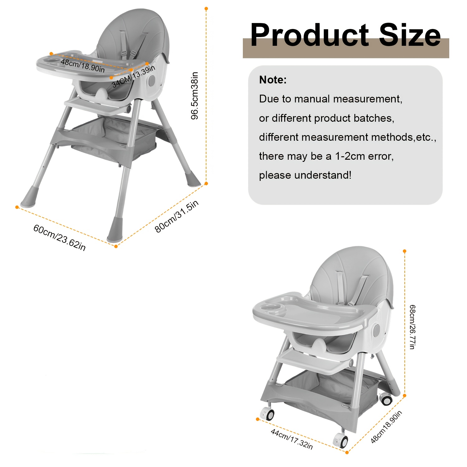 Baby High Chair, 3-in-1 Convertible Highchairs