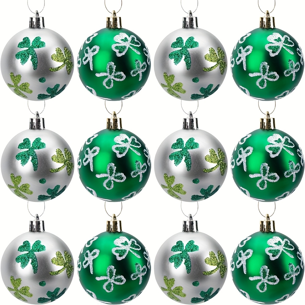 

12pcs Ball Ornament - 's Shamrock Clover Baubles For Christmas Tree Party Decoration