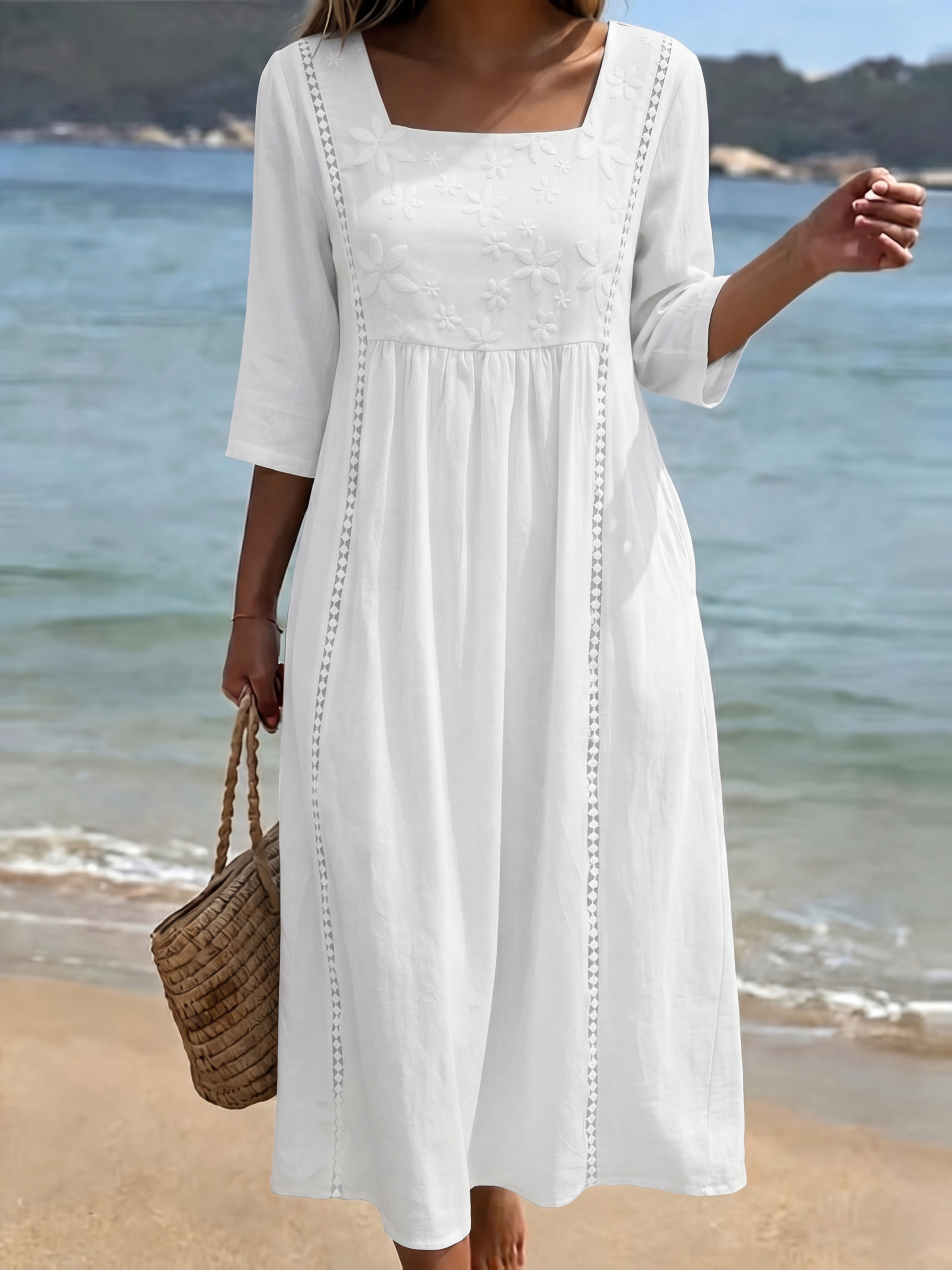 beaded ivory wedding dress See Through Ivory Beach Wedding Dress With Pearl Beaded WD293 US4 / White main image 0
