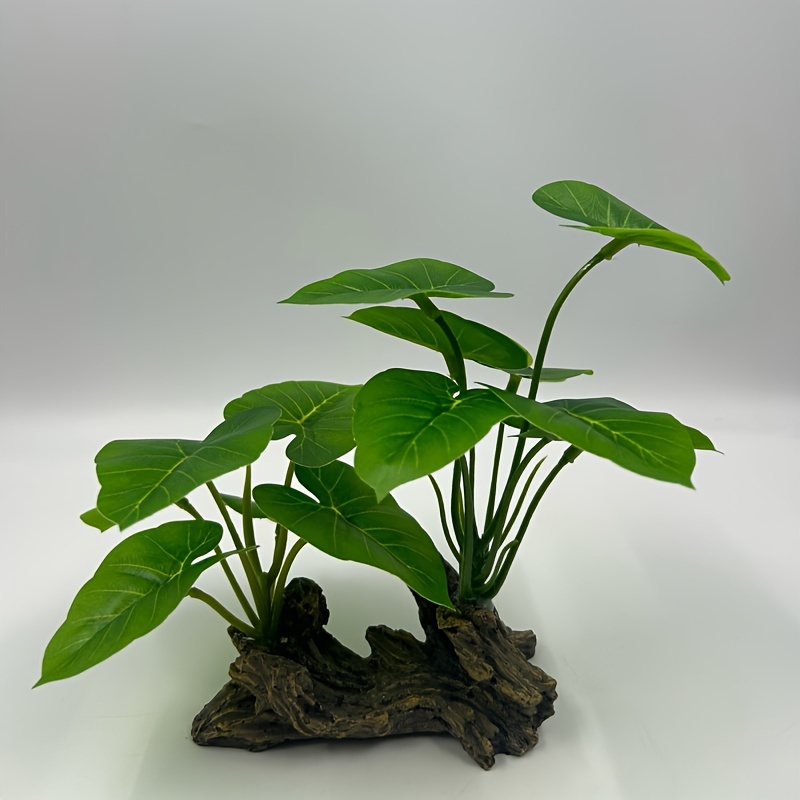 

Realistic Driftwood With Green Leaves - Perfect For Aquarium Decoration - Abs Material