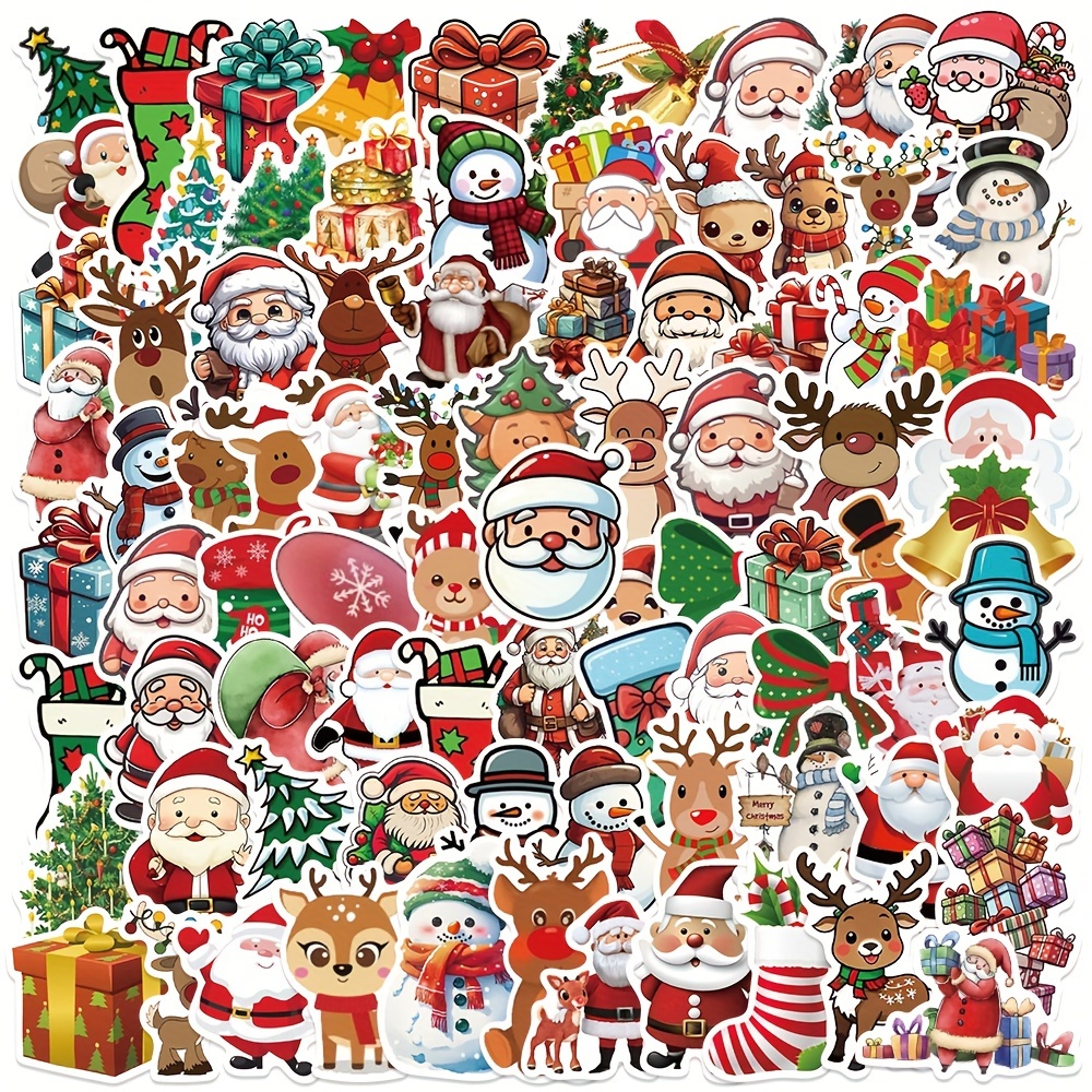 Image of 100pcs Merry Christmas Stickers Cartoon Santa Claus Elaphurus Davidianus Stickers For Stationery Cards Laptop Phone Decorate Decals
