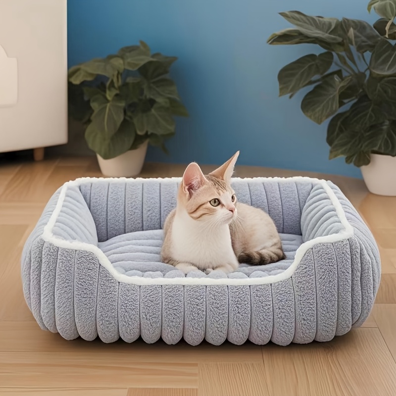 1pc cozy plush pet sofa bed striped polypropylene recliner for   warm     non slip bottom extra small to large breeds beige with white trim durable stylish design pet furniture bed   furniture     furniture durable pet furniture Product details 4