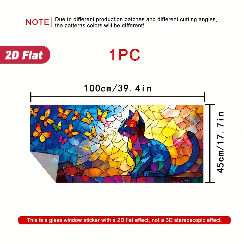 TEMU 1pc 2d Pvc Vivid Stained Butterflies Design Horizontal Window Decals, Easy-to-install Electrostatic Stickers, Glue-free Heat Resistant Removable