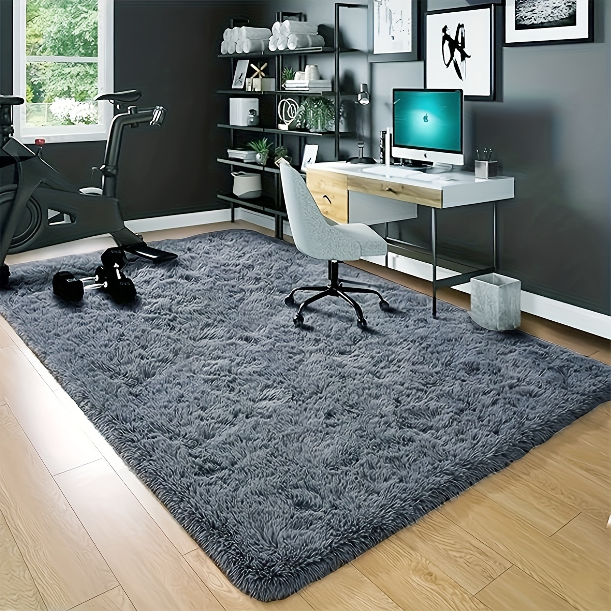 1pc Dark Grey Plush Rug, Soft Area Rug For Bedroom, Fluffy Rug, Living good Room Shag