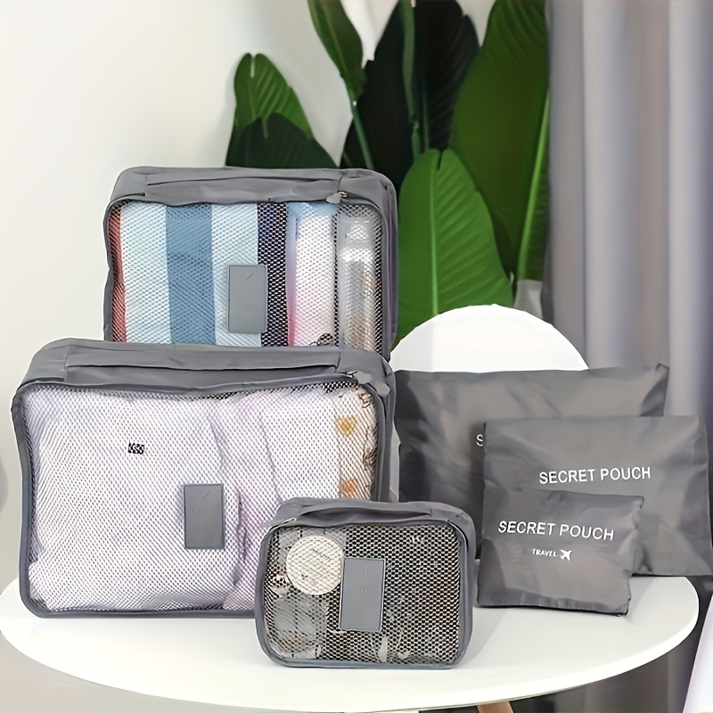 

6pcs Travel Organizer Set - Lightweight, Dust-proof Packing Cubes In Soft Mesh With Exquisite Rubber Zippers, Scent-free Polyester Storage Bags For Efficient Clothing Organization