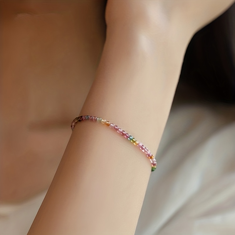 1pc Colored Beaded Bracelet, Simple And Versatile Elastic String Wristband, Perfect For Daily Wear, Parties, And Valentine's Day Gifts