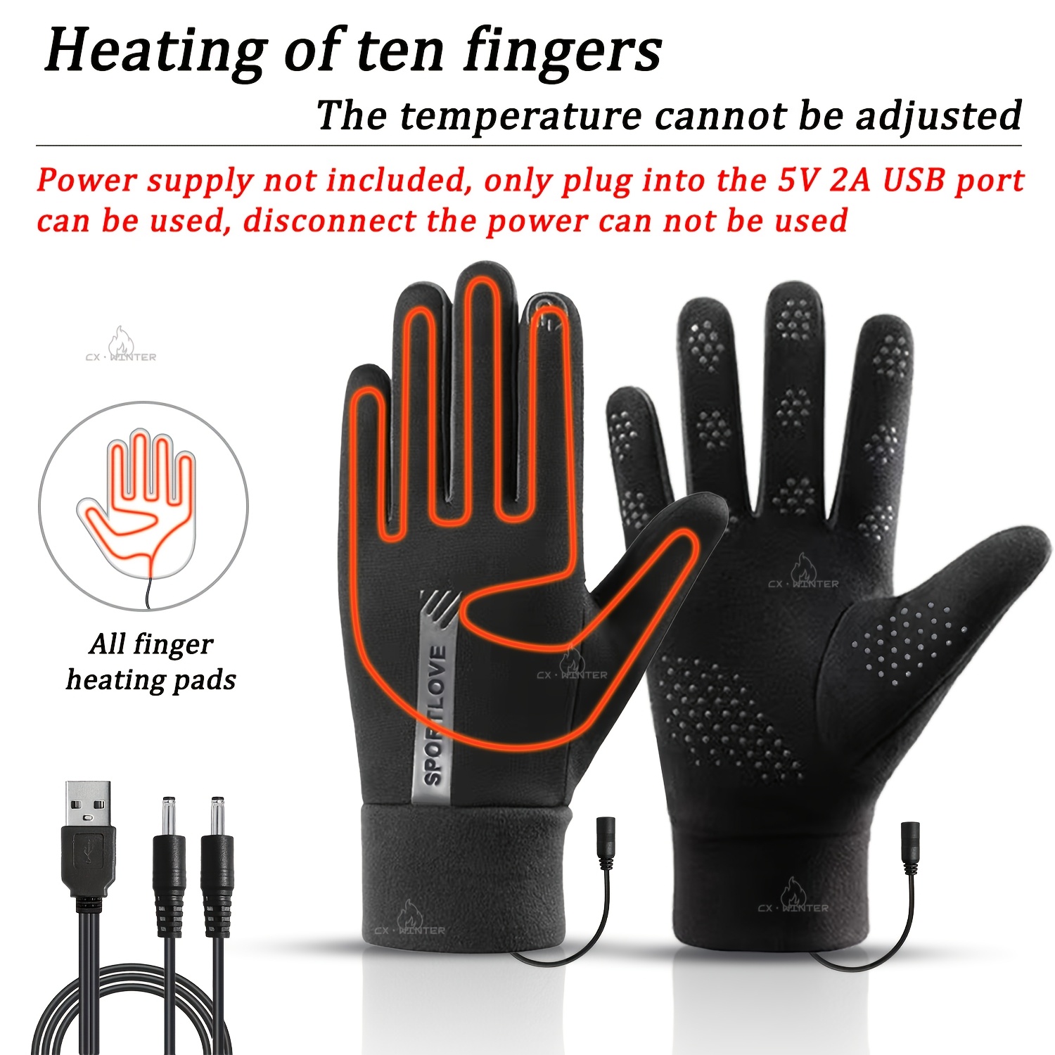 TEMU Electric Heated Gloves, Warm Winter Gloves, Usb-powered Heated Gloves, Upgraded Design, Heating For Fingers And The Back Of , An Winter Gift For