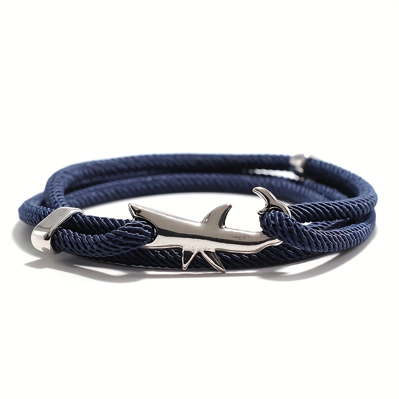TEMU Pulsera de hilo de animal tiburón para hombre, pulsera de cuerda de Milán ajustable multicapa apilable, pulseras de playa para , adiciones de