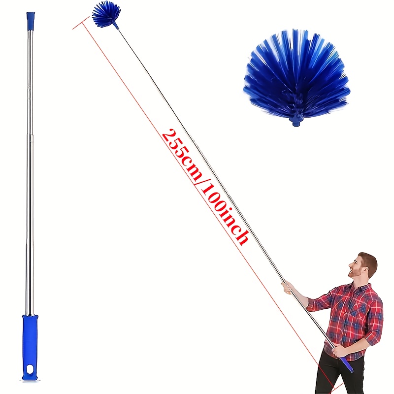 TEMU Web Duster With Extension Pole, Washable Cleaning Duster Kit, Web Duster, Corner Brush, 15-100 Inch Long Ceiling Fan Aluminum Telescopic Pole