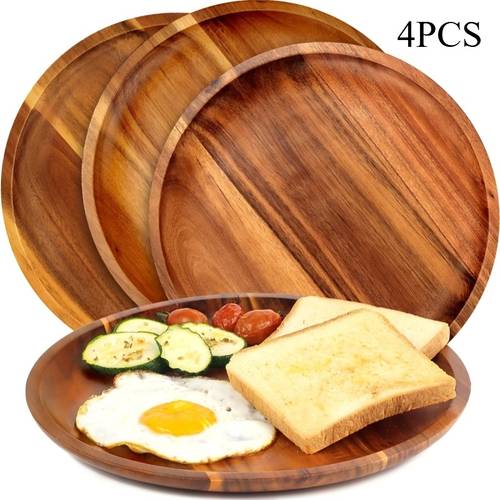 wooden plate 1 5pcs 9 84 inches dinner plate acacia round wood plate unbreakable classic plate easy to clean and lightweight suitable for dishes snacks desserts housewarming celebrations christmas gifts best for christmas