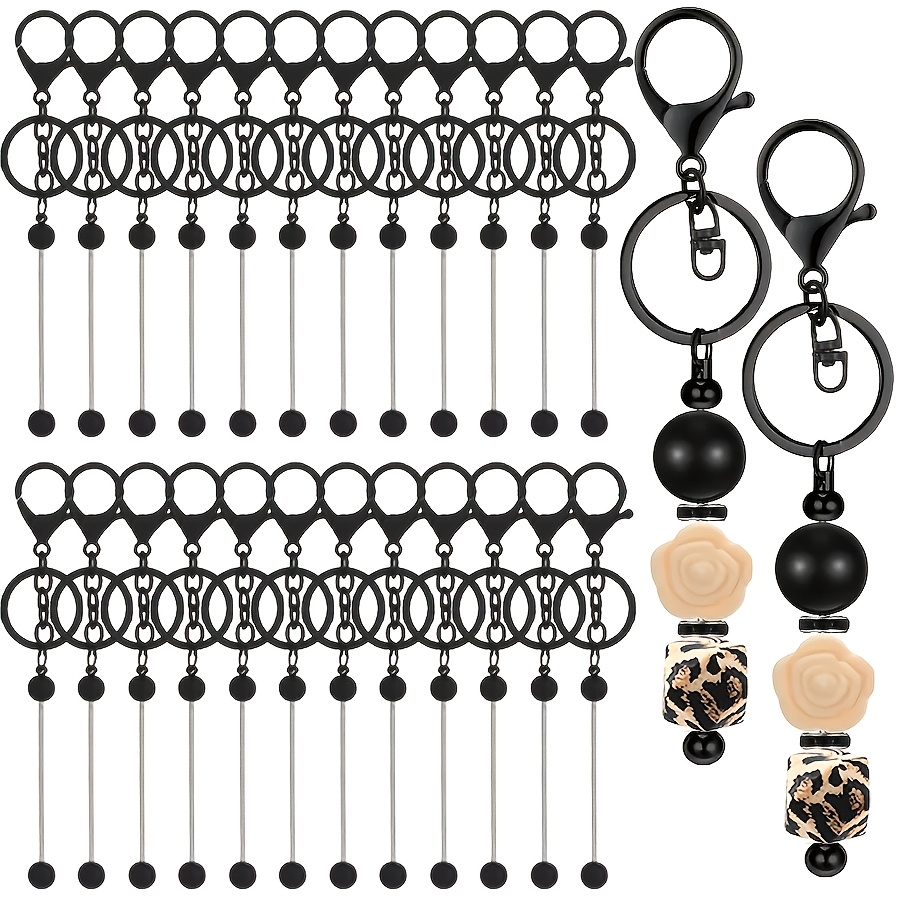 TEMU 24pcs Set Of Bead Keychains, Keychain Pendant Making Materials, White And Black Metal Beads Blank Keychains, Suitable For Stringing Key Rings,