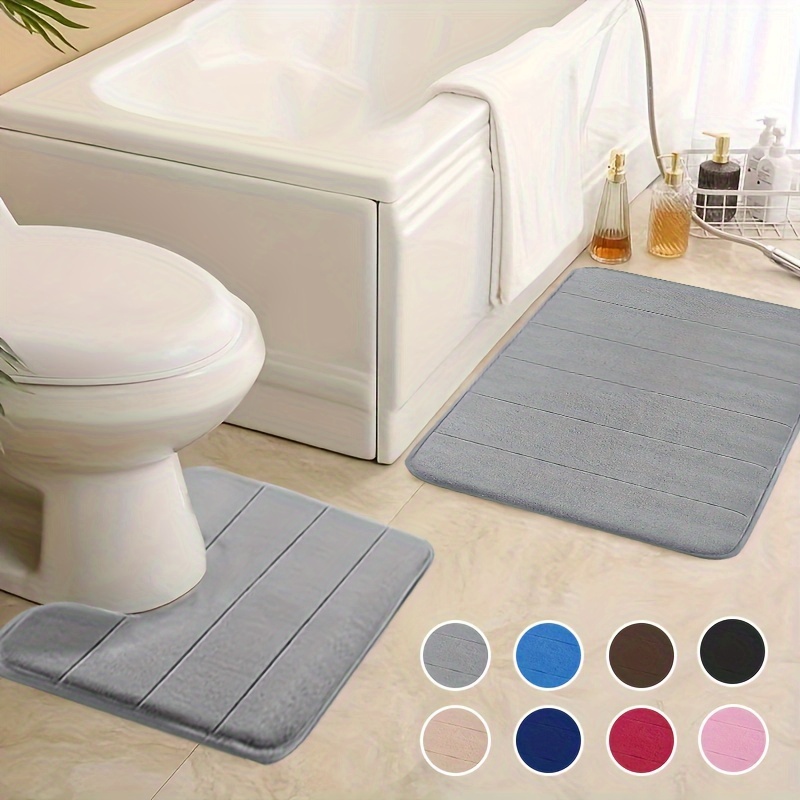 

2pcs Striped Bathroom Mat Set, Absorbent & Quick-drying Bathroom Floor Carpet, Non-slip & Non-shedding U-shaped Contour Rug, For Bathroom Bathtub Toilet, Ideal Bathroom Accessories