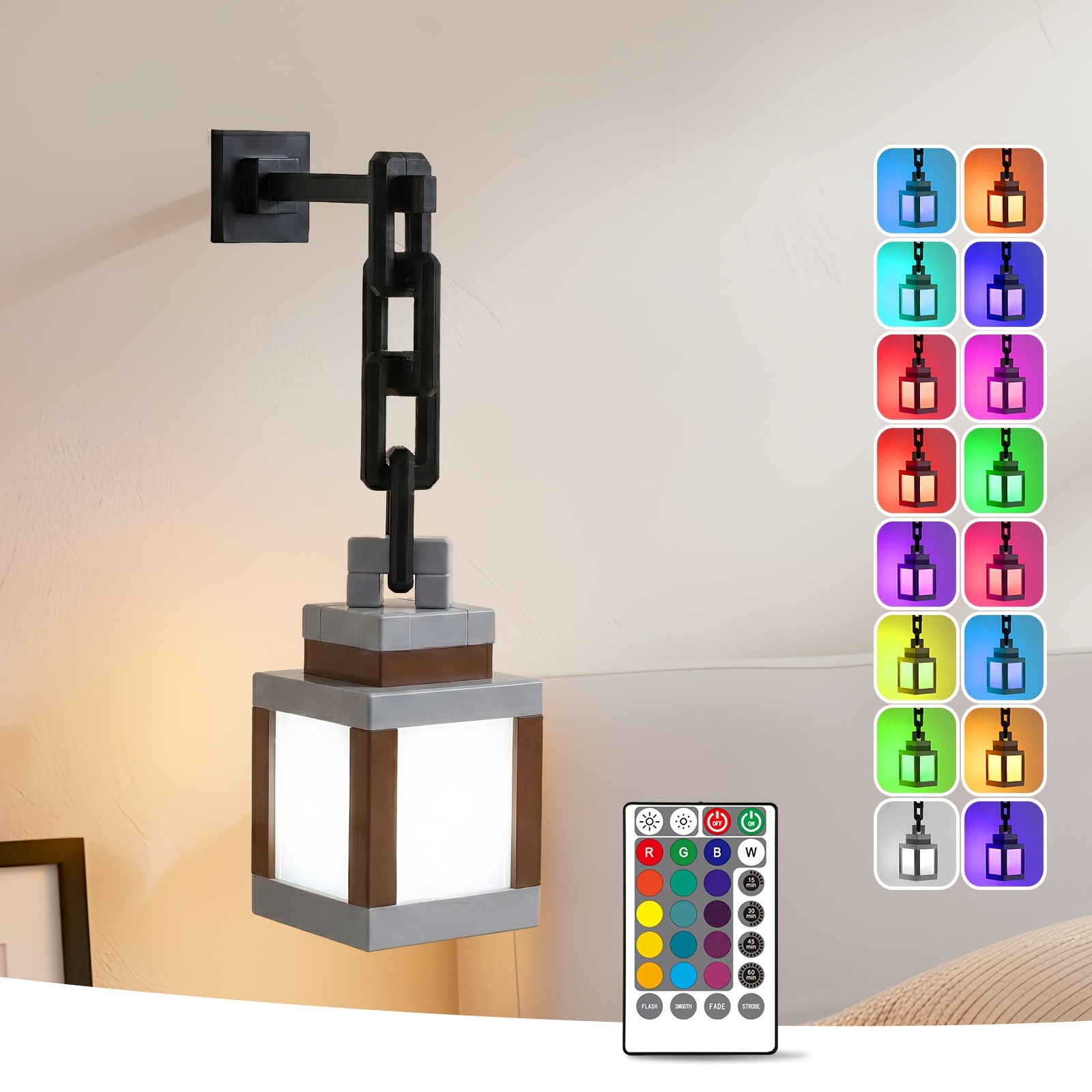 16-color Rgb Led Mood Lamp - 1 Pack Usb Rechargeable Pixel Lantern With Remote, For Wall Or Tabletop Use In Bedroom, Study, Living Room Decor And As A Gift