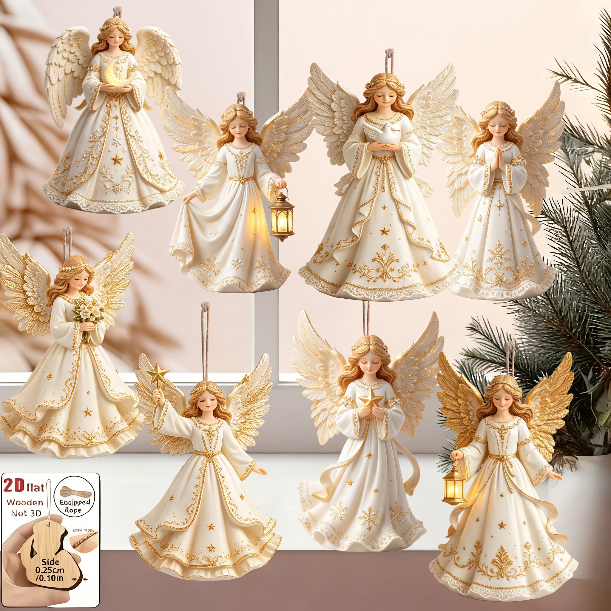TEMU 2d Flat, 8pcs Winged Girl Design Pattern Holiday Pendant, - Gift Decor For Home And Garden, Suitable For Trees, Home, Parties, And Holiday Gifts