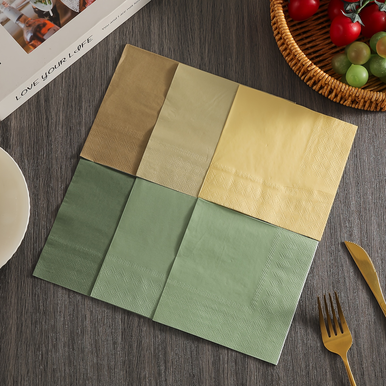 Image of 120pcs Of Plain Color 6-color -layer Thick Disposable Napkins, Suitable For Gatherings Such As Family Parties, Banquets, Graduation Ceremonies, Etc