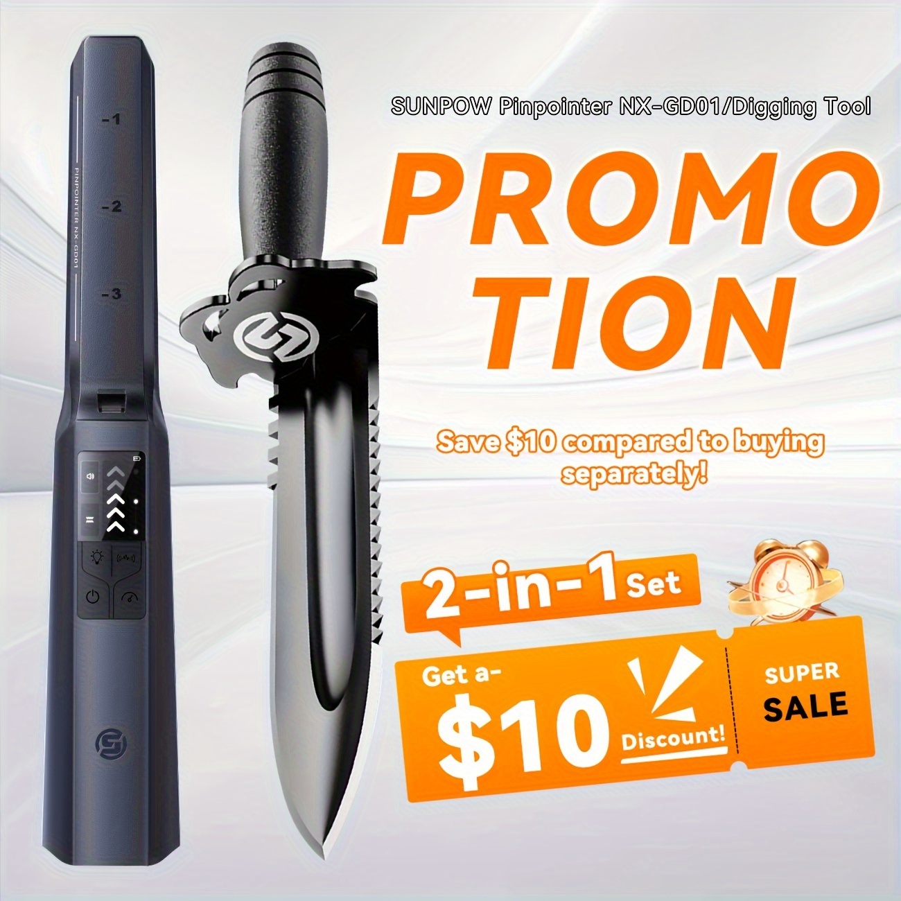 

Sunpow Rechargeable Metal And Digging Set: Pinpointerwand , Duty Double Serrated , Buzzervibration (4 ) - For Enthusiasts