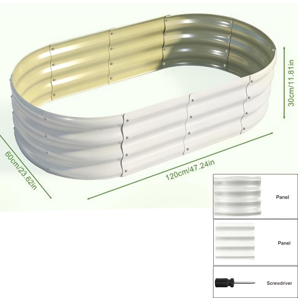 Image of Oval Large Raised Garden Bed Kit - 120 X 60 X 30 Cm Planter Garden Boxes Outdoor For Vegetables, Flowers, Herbs, Fruit White