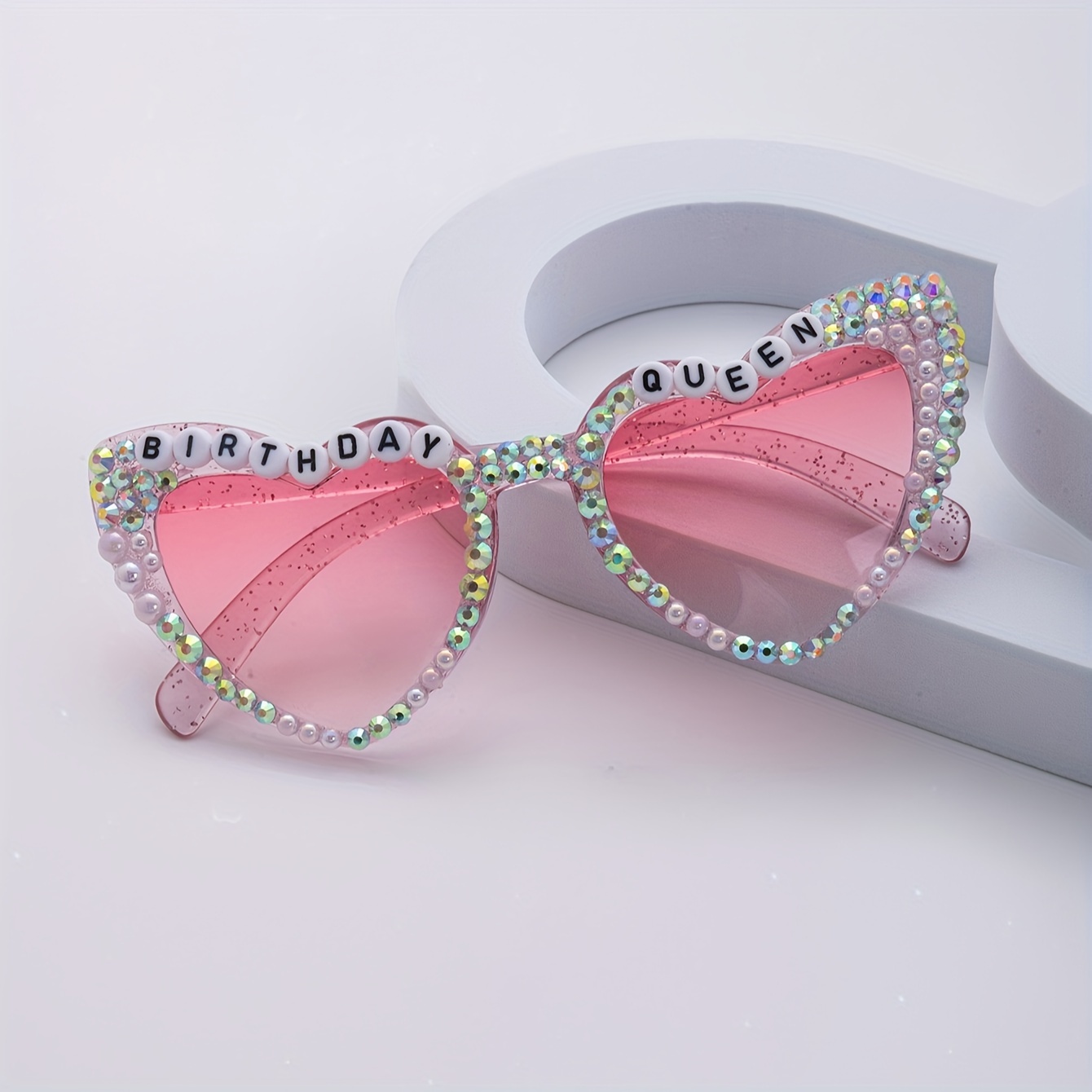 

New Heart-shaped Glasses Birthday Queen Colorful Rhinestone And Pearl Birthday Party Glasses For Music Festival