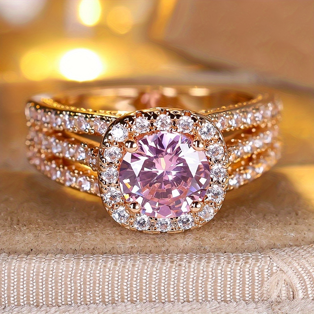 TEMU Angol Women's Unique Classic Luxurious And Elegant Pink Synthetic Synthetic Zirconia Inlaid Ring, Jiang Jewelry, Suitable For Weddings And Daily