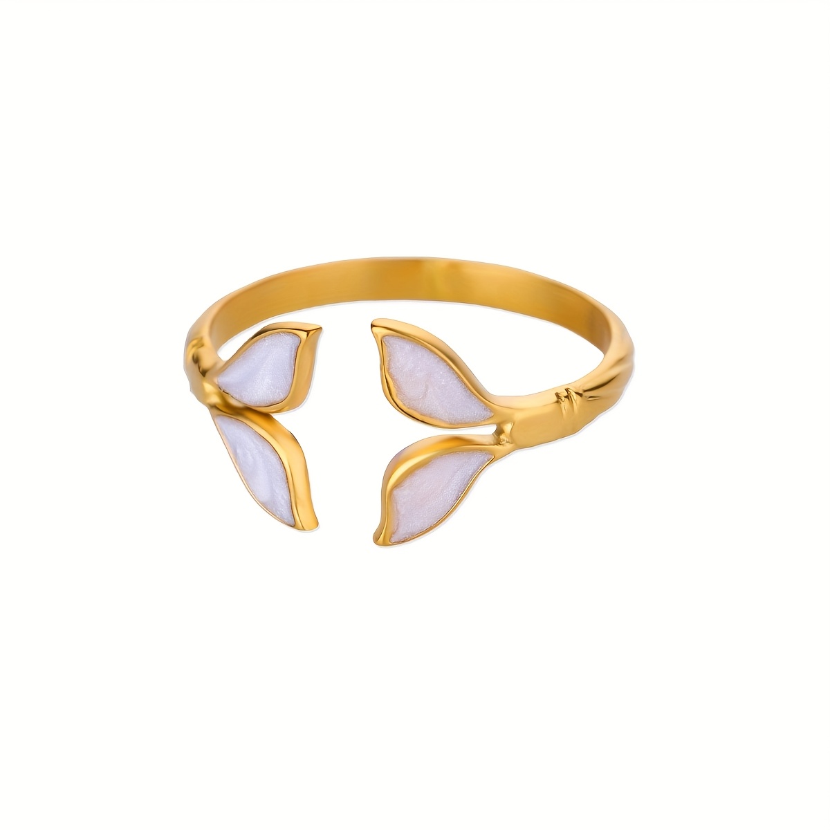E-shop Eleganter stilvoller goldfarbener Edelstahl-Fischschwanz-Offenring mit weißer Emaille, ein wunderbares Geschenk für Damen, geeignet für den