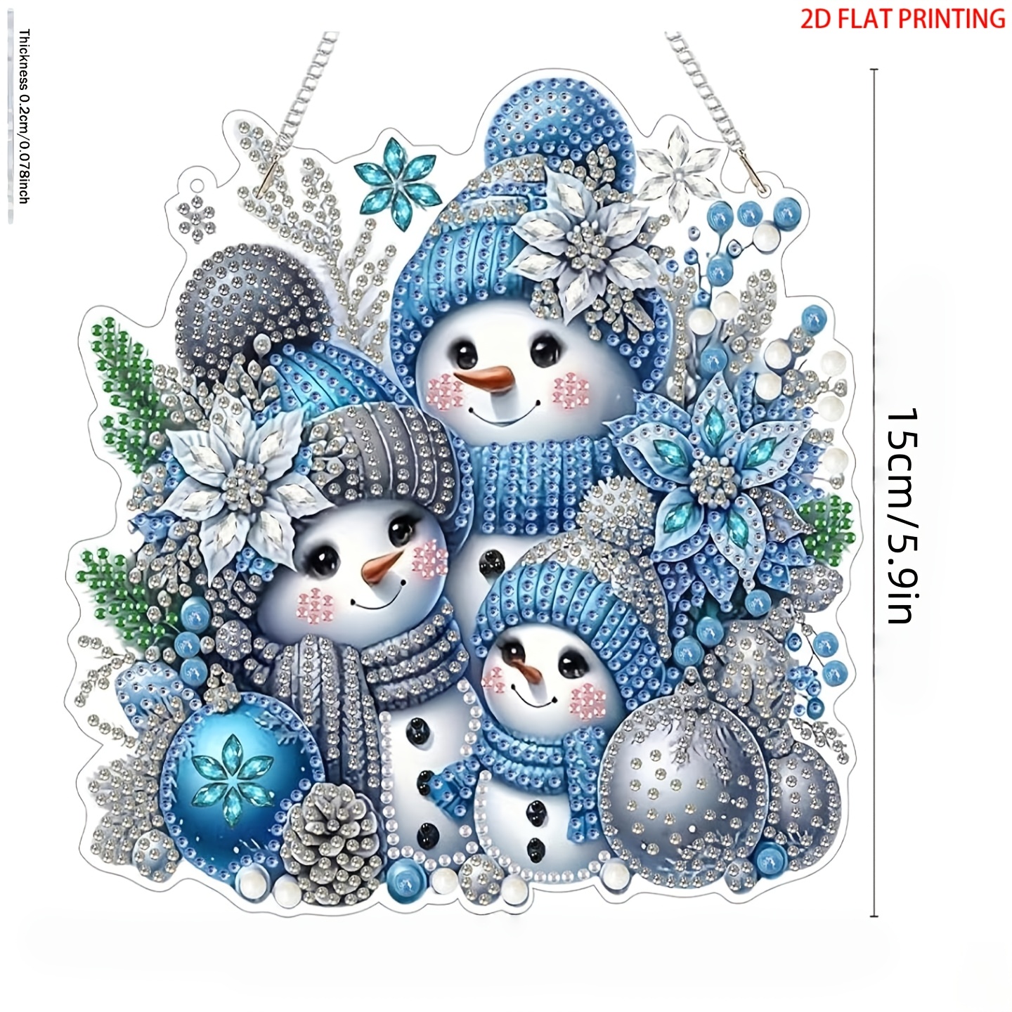 TEMU 2D Flachdruck, Weihnachts-Schneemann Muster Hänge-Diamant Malerei Anhänger, Sonnenfänger Ornament, Stressabbau Diamant Kunst für Anfänger, Hohe