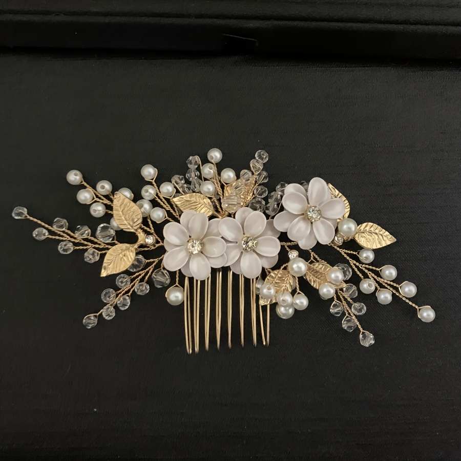 Image of Trendy Rhinestone Hair Comb Hairpin For Women Prom Flower Hair Comb Headband Bridal Wedding Hair Additions Jewelry Comb Hairpin