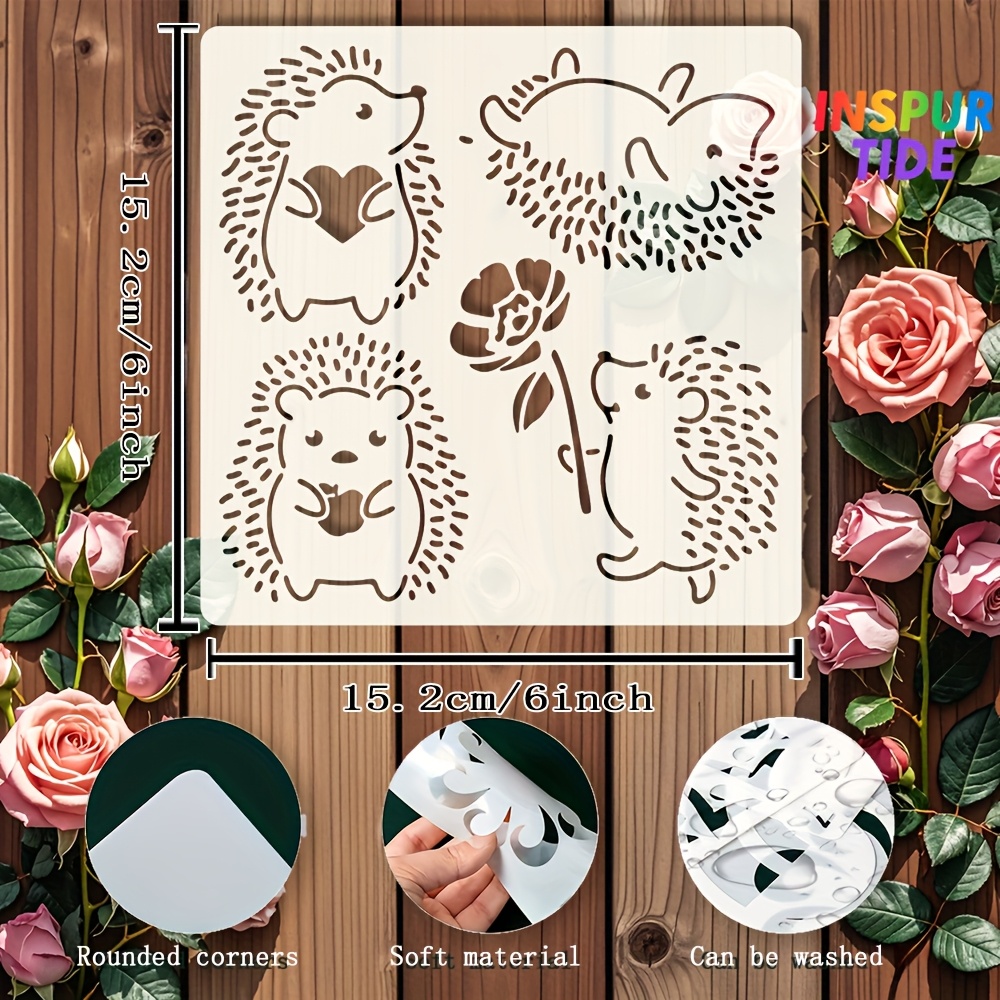 Cute Cartoon Hedgehog Drawing Template Inches Forest Wildlife Flowers Heart-shaped Theme Template Reusable Night Pet Painting Template For Wood Fabric Wall Window Craft