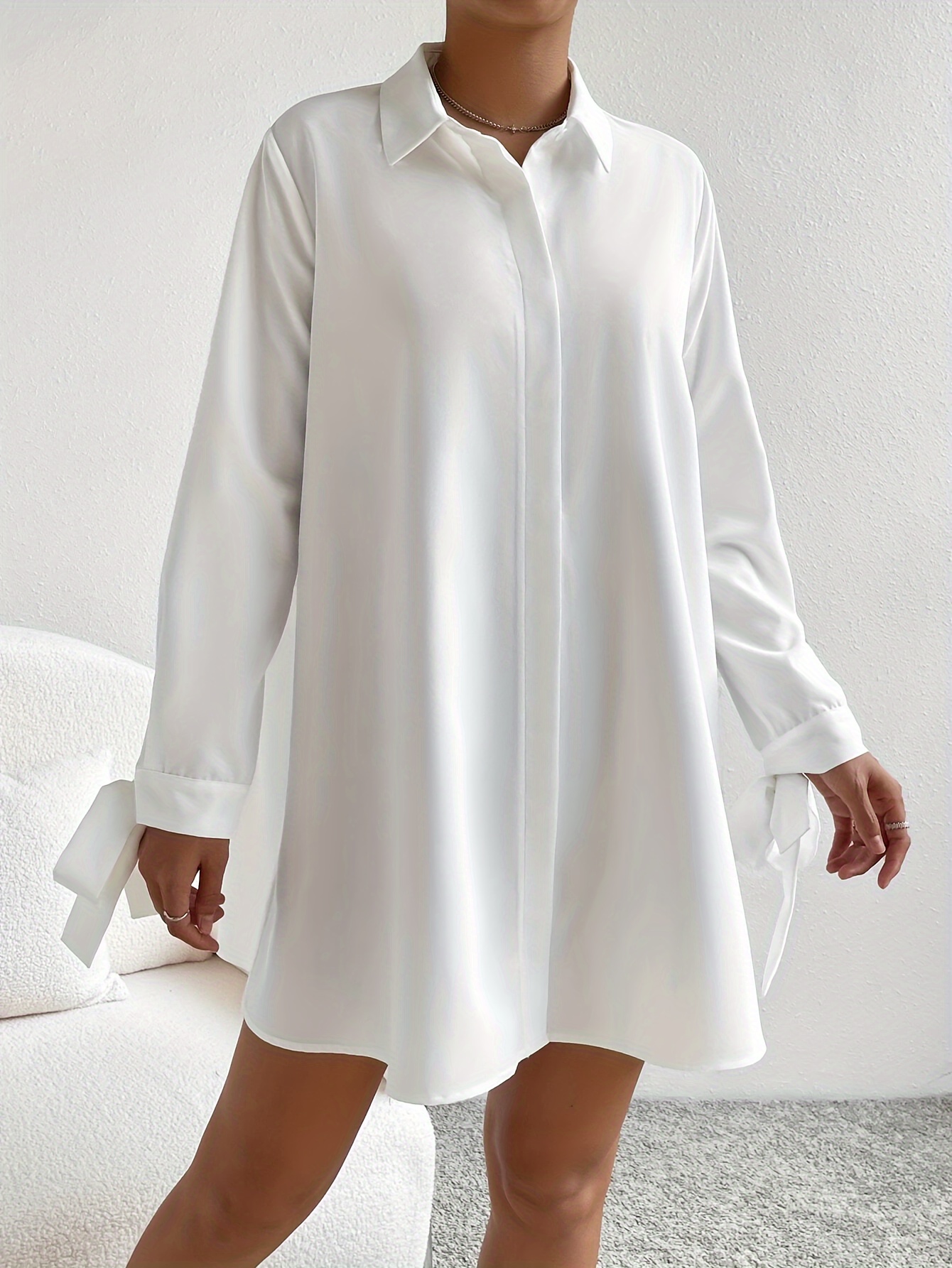 womens elegant long sleeve solid color shirt dress lace - Temu United Arab  Emirates