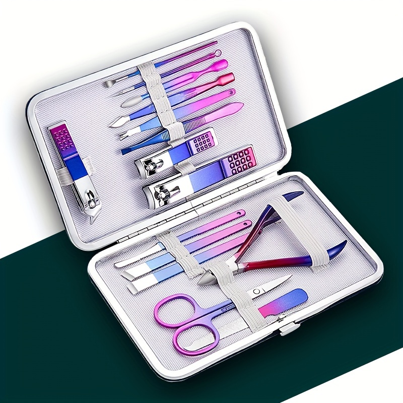 

Colorful Manicure Set, Stainless Steel Nail Clippers, Nail Scissors, Grooming Kit, Classic Style, Portable Case, Nail Care Tools For Beauty And Personal Care