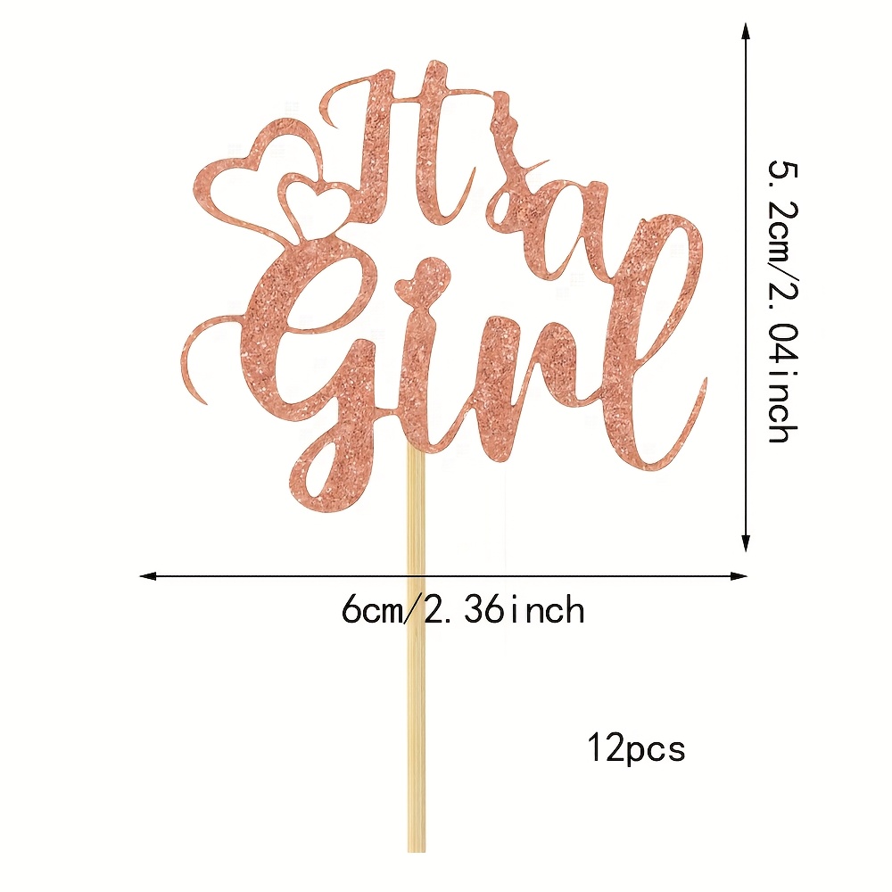 12- Cake Topper, Girl Cake Decorations, Gender Reveal Party Decorations, 1st Birthday Party Supplies In Rose Golden
