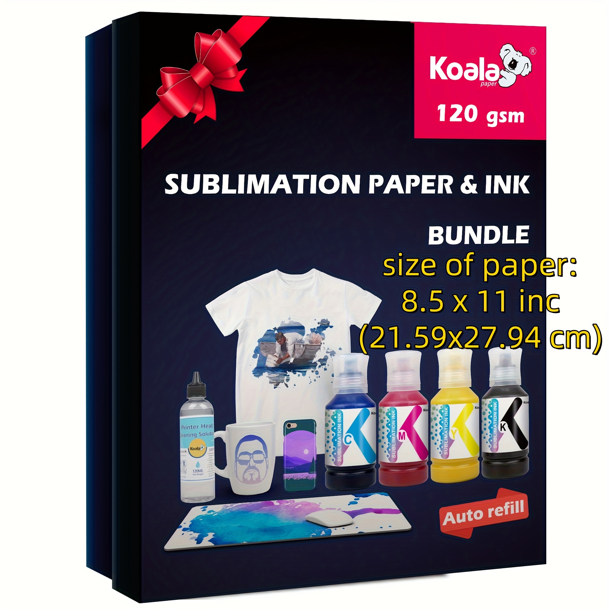 TEMU Koala Paper Bundle For Starter And Your , Contains 100 Sheets Of 120gsm +4 Bottles Of Sublimation Ink+ 1 Set Of Printer Head Cleaner Kit, Ofiice