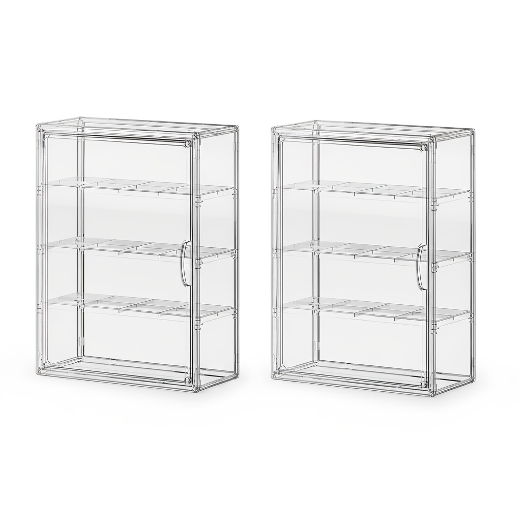 TEMU 4 Tiers Wall-mounted Acrylic Display Case | Clear Figure Display With 3 Adjustable Dividers, Magnetic Door, Dust-proof, Large Collectibles