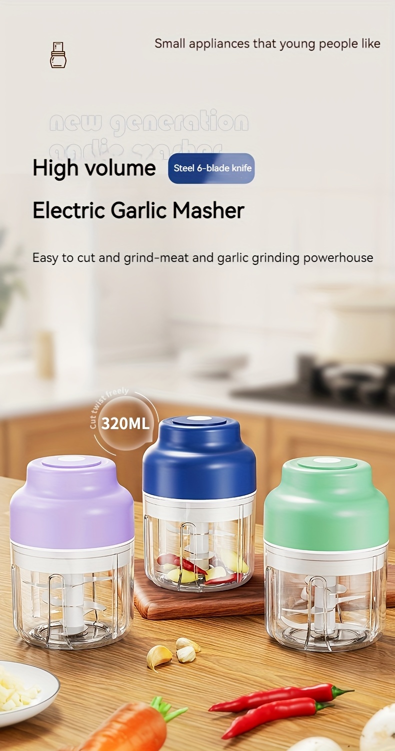 portable usb rechargeable electric garlic maker 320ml large capacity 6 blade stainless steel chopper with auto mixing for garlic meat veggies peppers ginger   appliance   stylish gadget durable construction food processor busy professionals Product details 0