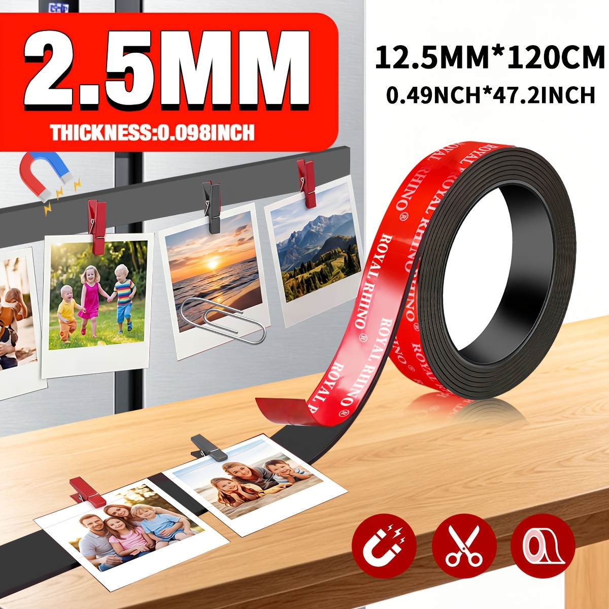 Image of Royal Heavy Duty Magnetic Tape, Strong Self-adhesive Backing, 2.5mm Thick, Flexible Bending, Suitable For Crafts, Art Projects, Whiteboards, Refrigerator Organization, Use
