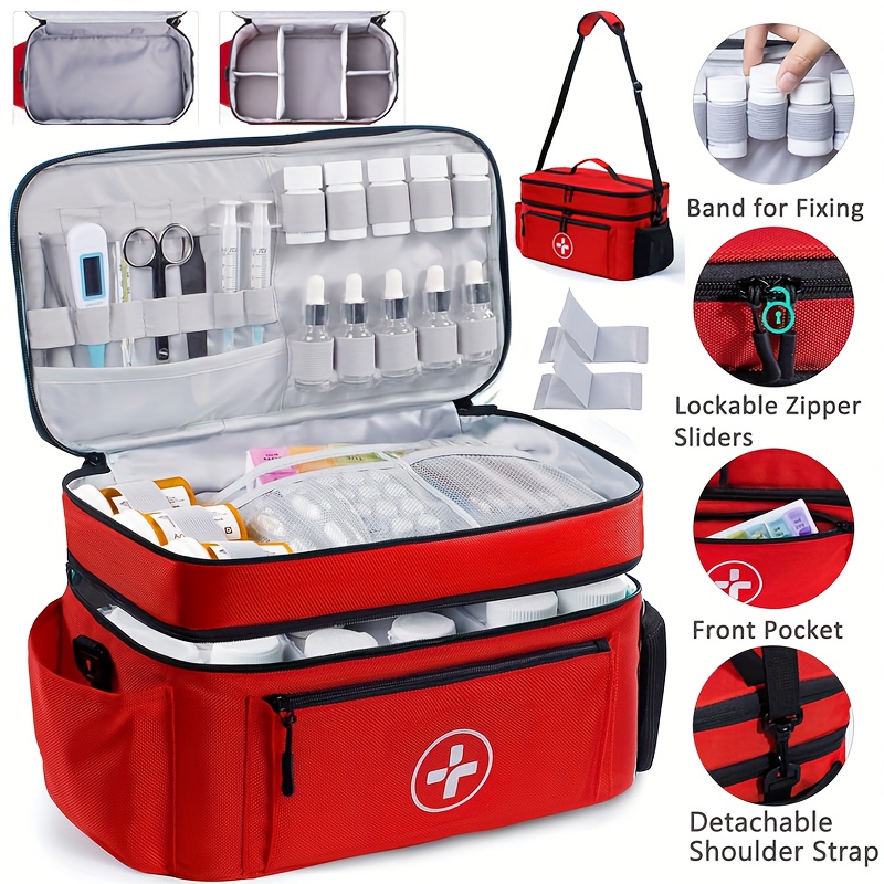 versatile first aid kit large nurses bag home care medicine carrier   bag home medicine storage bag and shoulder bag ideal for healthcare professionals or home care workers for emergency aid or home