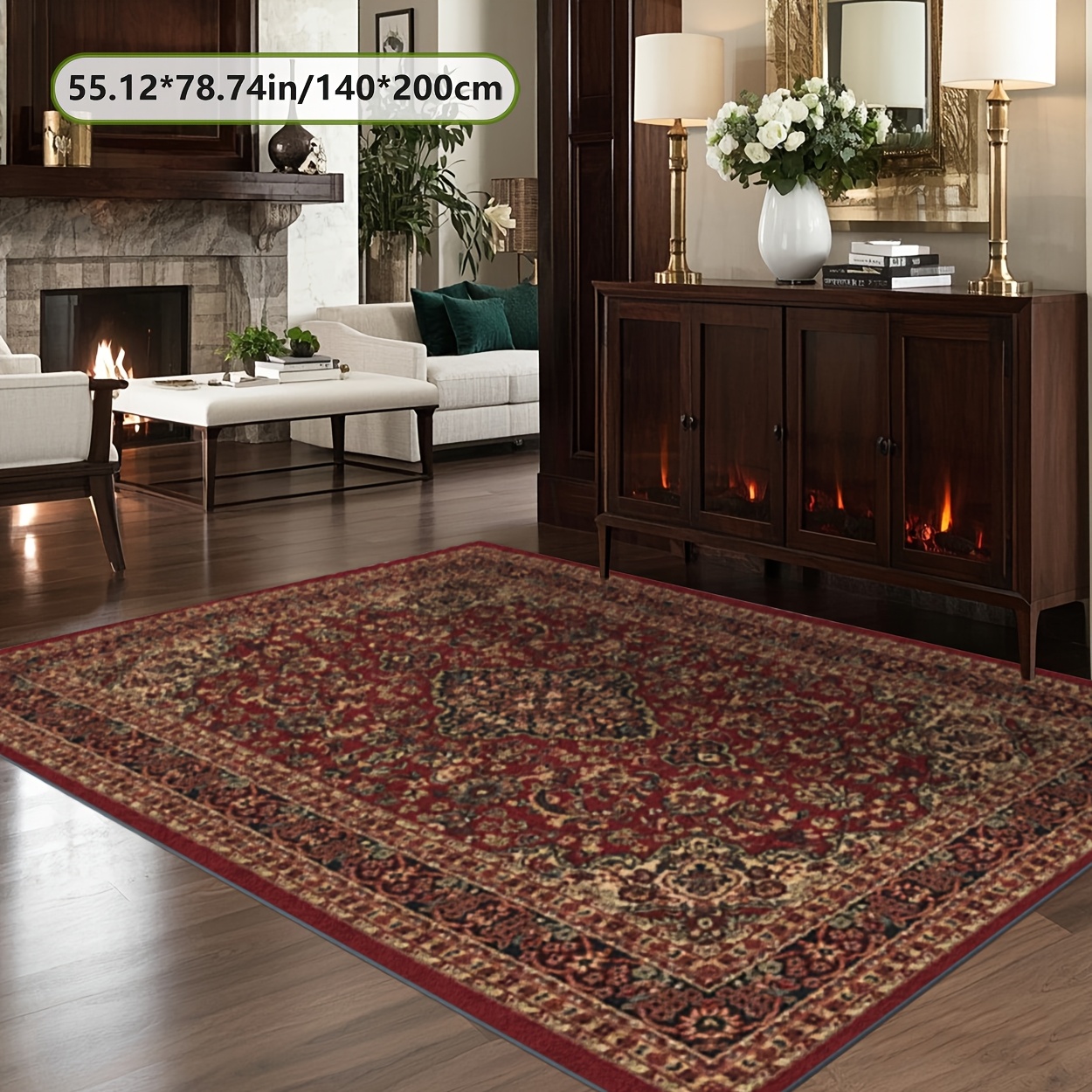 TEMU Zulida European Elegant Carpet Suitable For Living Room, Non-slip Plush With Brown-red, Machine Washable Soft Mat Suitable For Bedroom, Hallway,