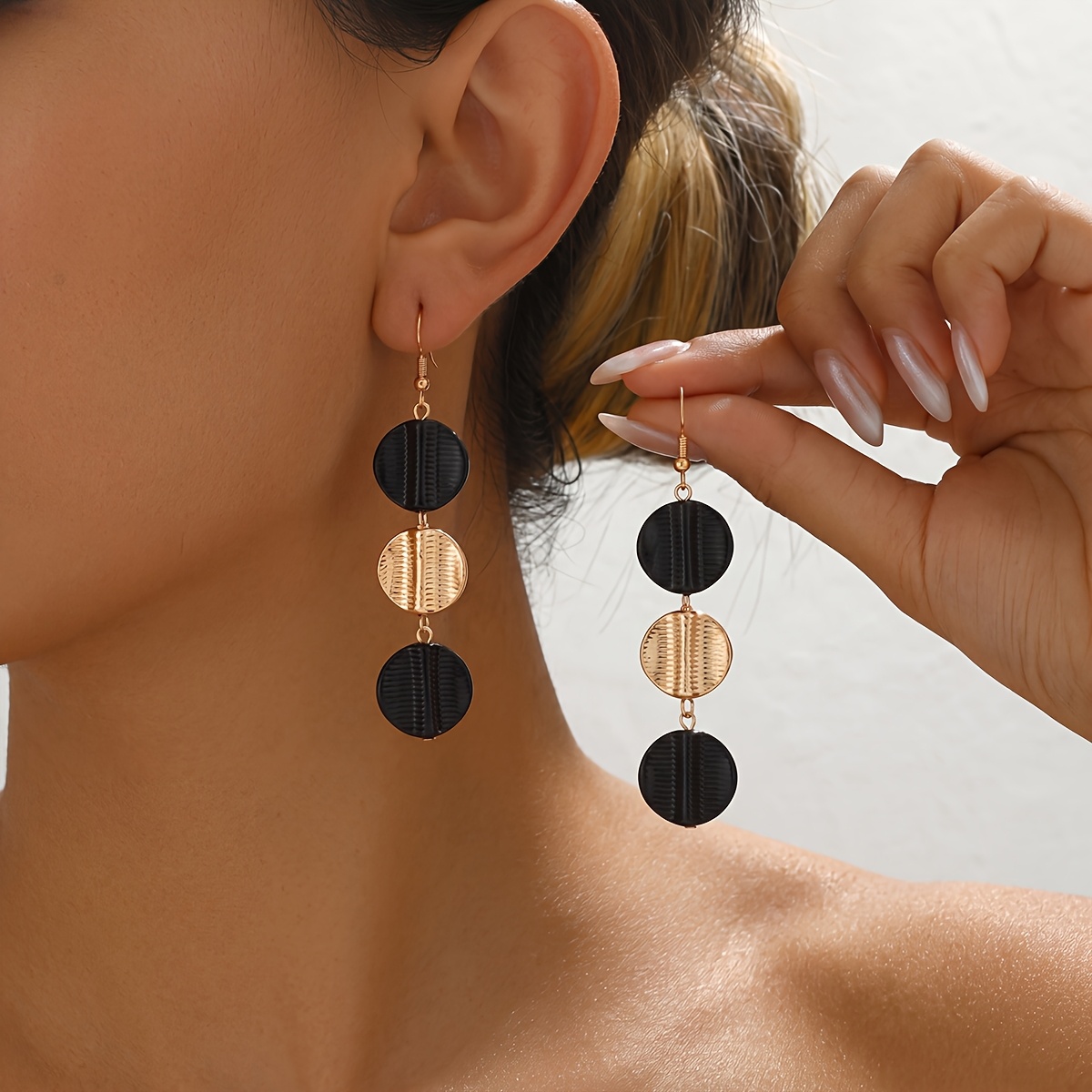TEMU 1 Paar Modieuze en Prachtige Herfst Winter Geometrische Schijf Oorbellen Sieraden, Geschikt voor Dagelijks Gebruik, Feesten en Andere Formele