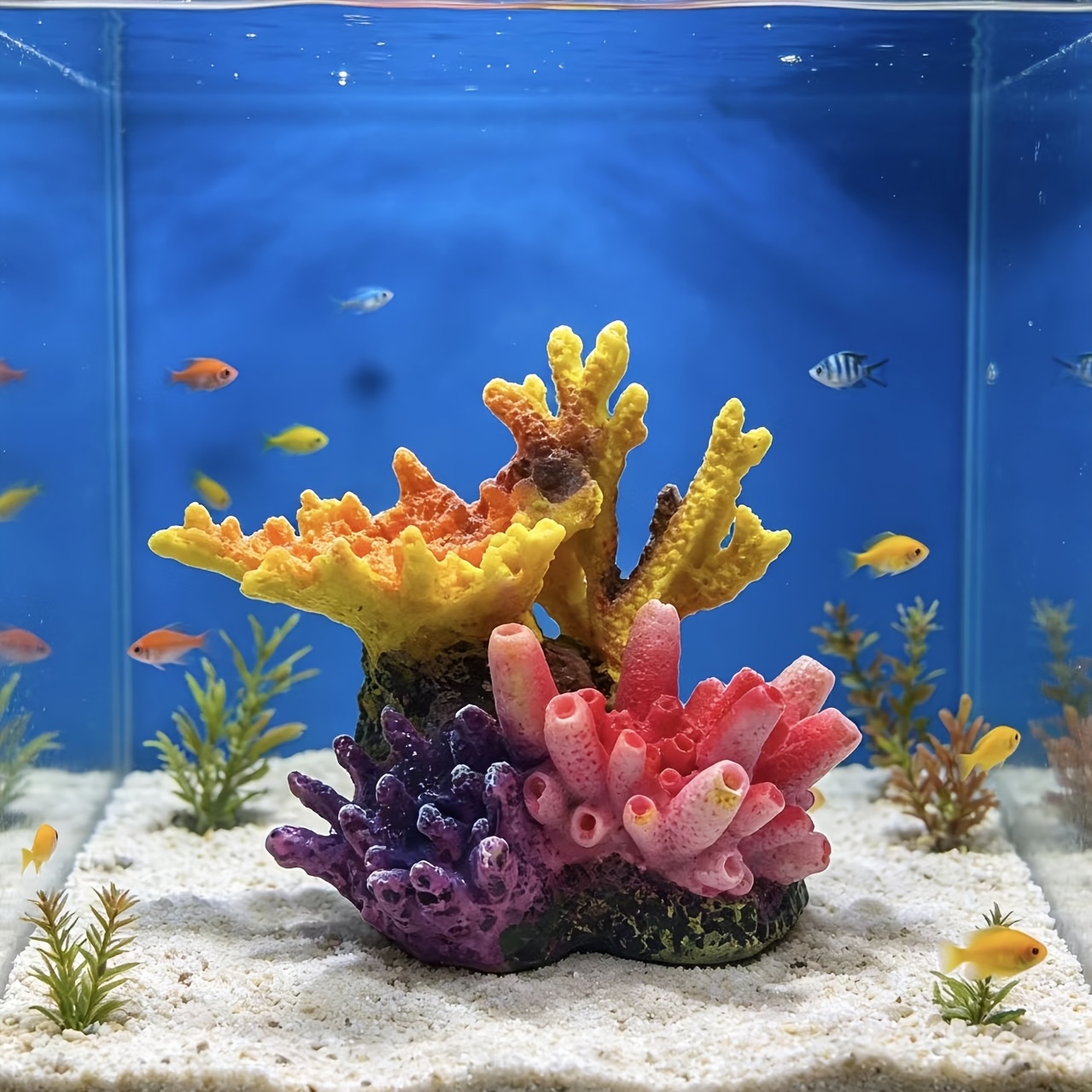TEMU Small Mountain Coral Aquarium Decor - Realistic Resin With Miniature Coral , Suitable For Fish & Shrimp Tanks, Freshwater/ Landscape Decoration,