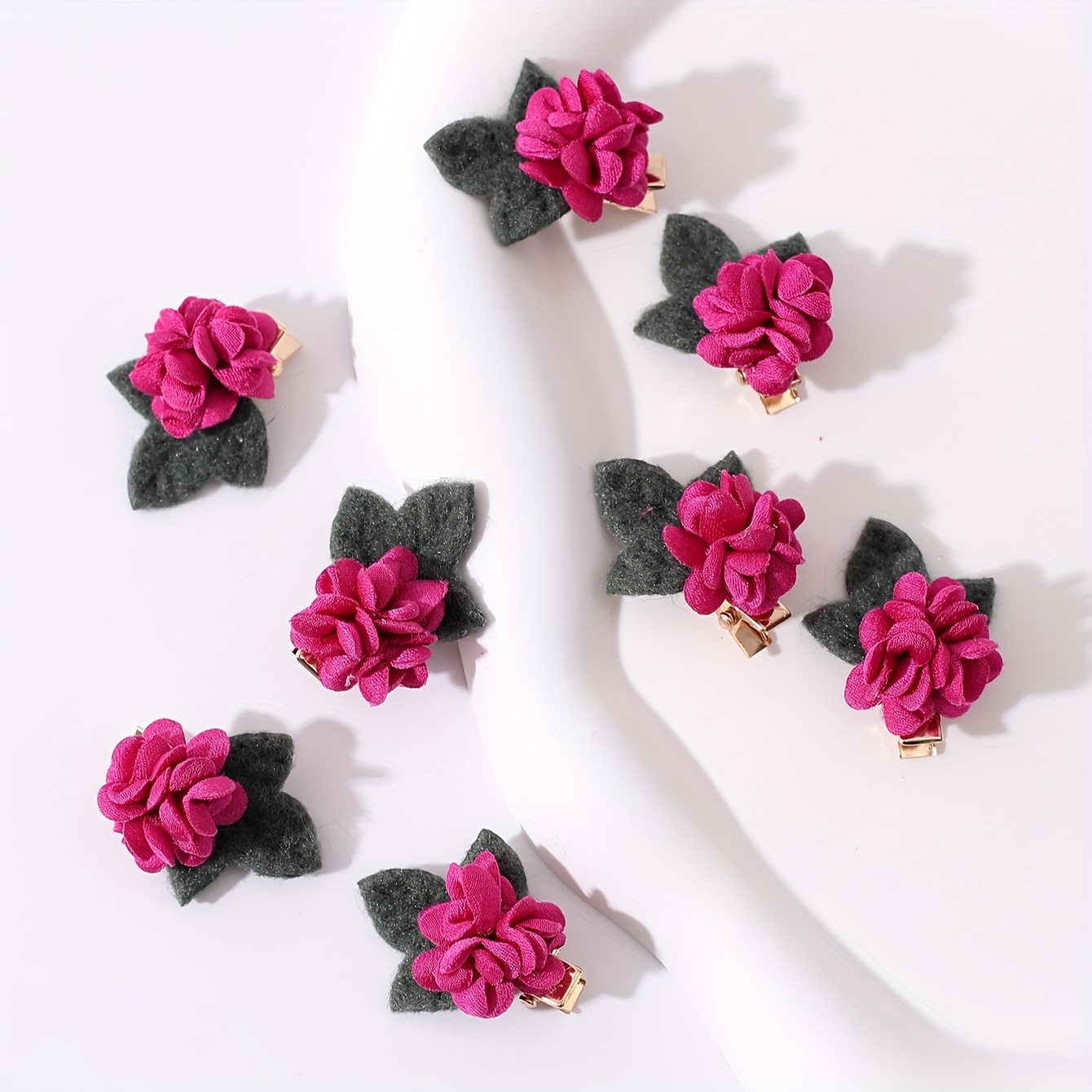 8pcs Women's Rose Red Fabric Flower Hair Clips Suitable For Parties, Gatherings, Festivals, Weddings, And Daily Wear