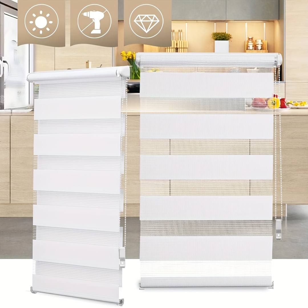 E-shop 2er-Set Doppelrollos Weiß, Sonnenschutz Doppelgardinen Zebra Rollladen, ohne Bohren mit Klemmenbefestigung, transparent, Verdunkelung,