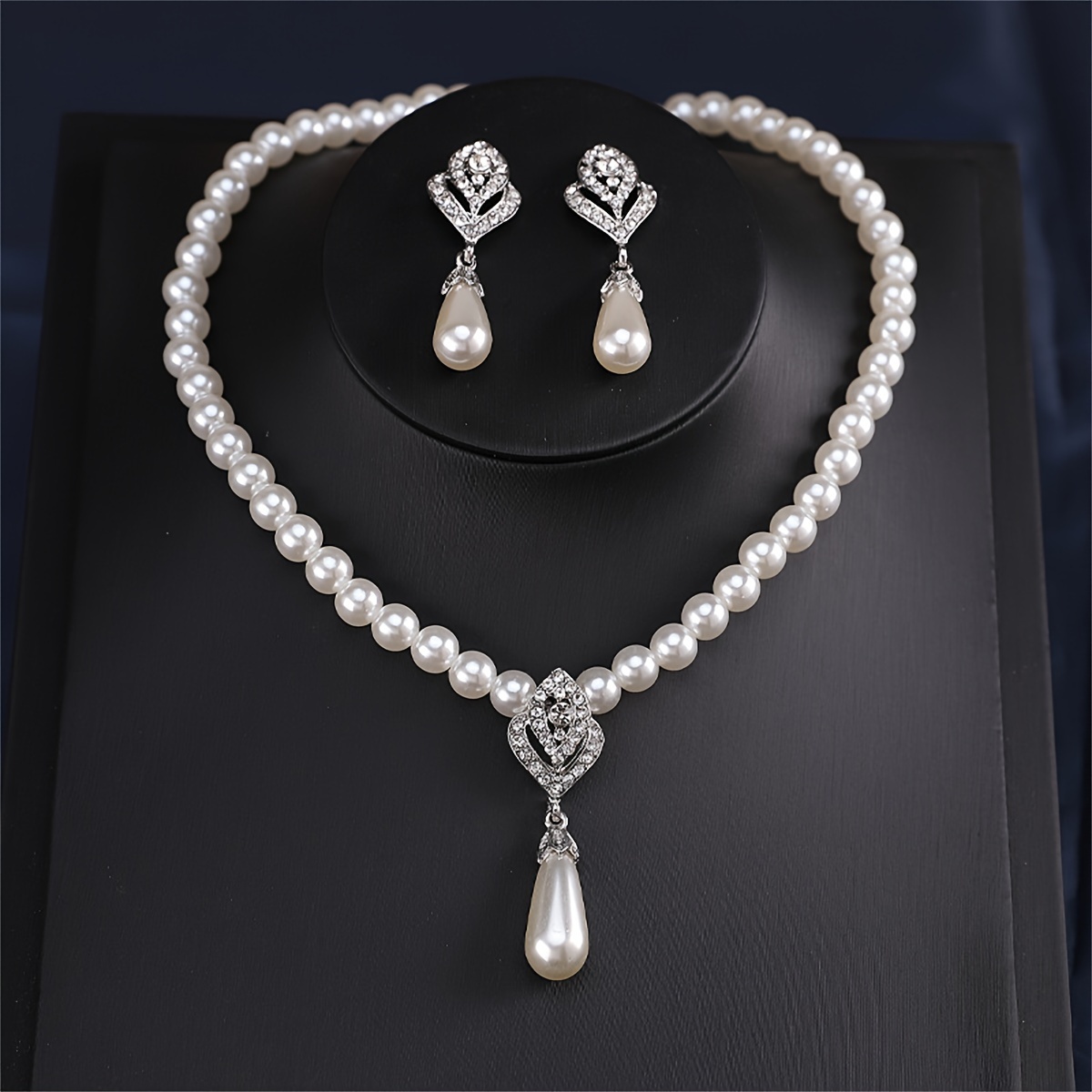 

Elegant Bridal Jewelry Set - Silvery-plated Faux Pearl & Crystal Necklace And Earrings, Perfect For Weddings & Vacations Jewelry For Women Jewelry Sets For Women