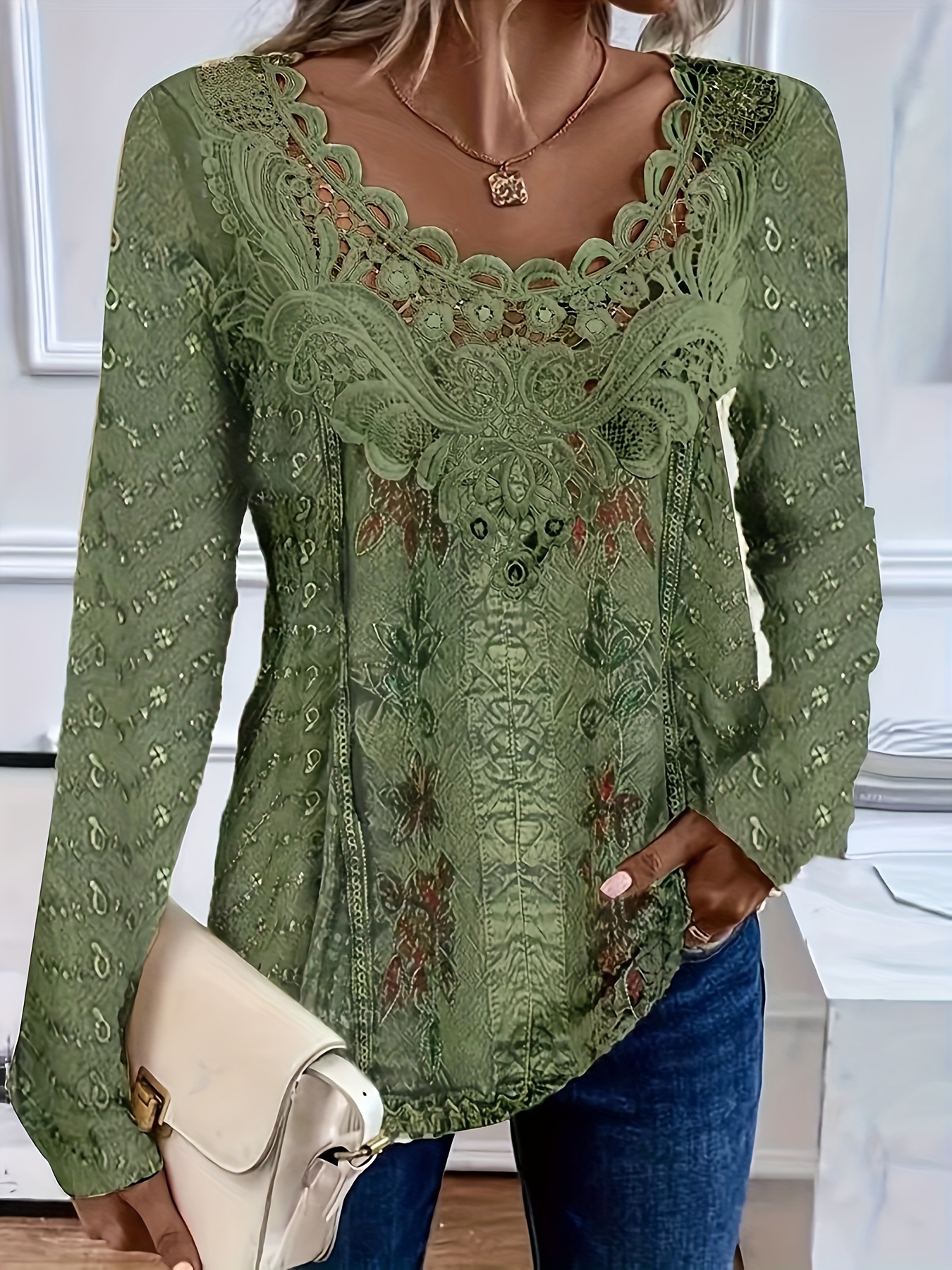 item picture spring autumn   printed long sleeve lace patch collar elegant womens t shirt