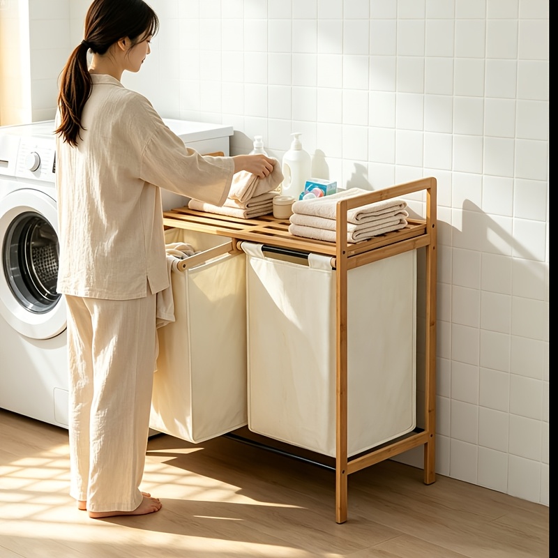 TEMU Panier à linge, panier de rangement et étagère de rangement avec sacs en toile, chaque sac d'une de 46 litres, bac de rangement multicouche pour