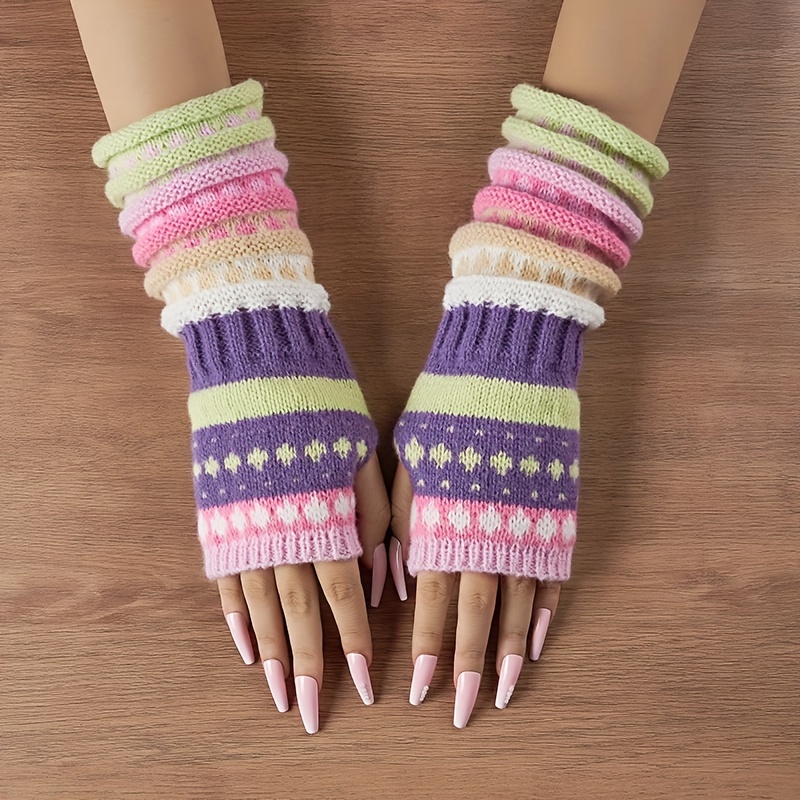 

Striped Gloves, Unisex Novelty Fingerless Arm , , Polyester, Knitted, , Christmas