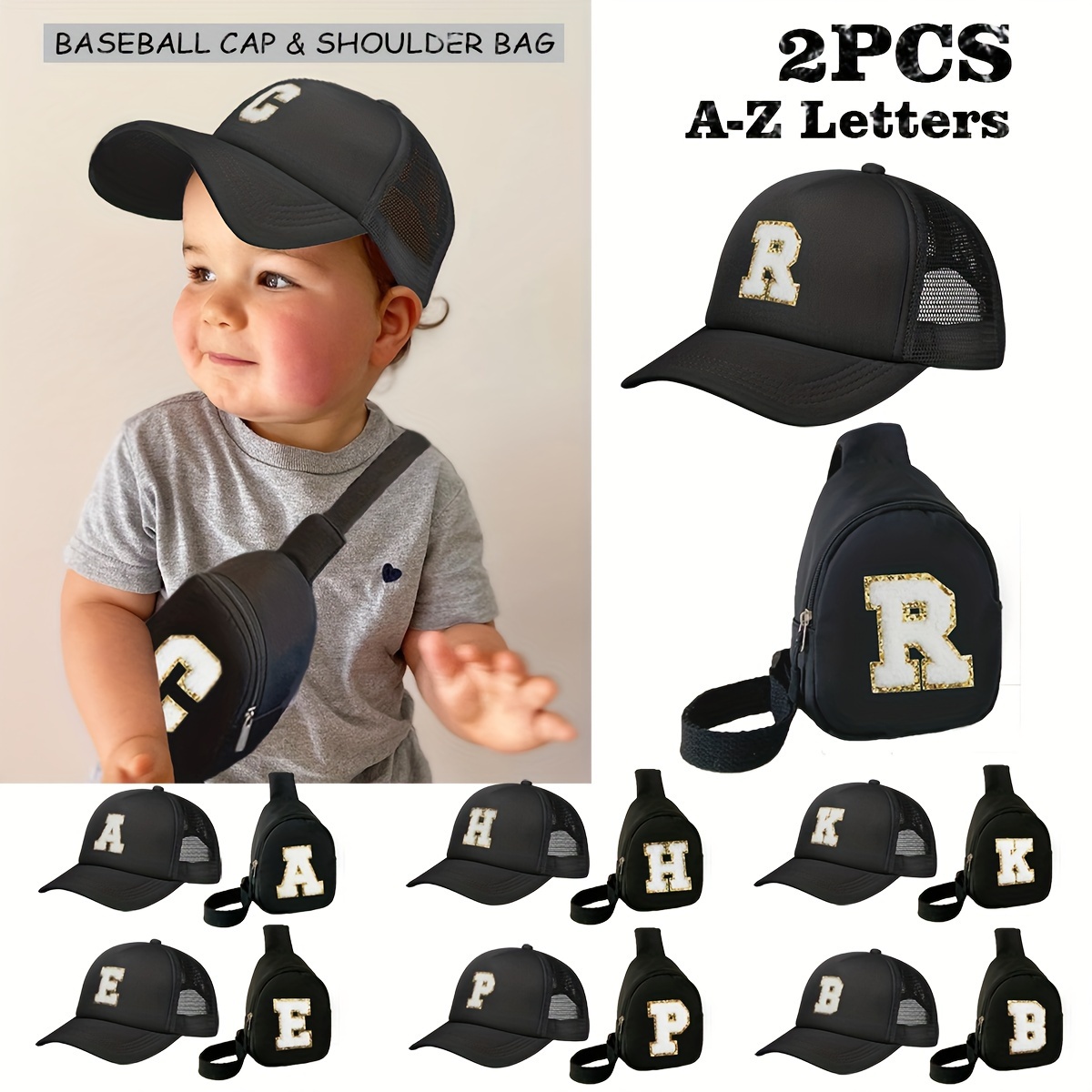 

Kids Alphabet Baseball Cap & Shoulder Bag Set - Polyester, Fitted, Breathable, Buckle Closure, Season-neutral, Daily & Casual, Homecoming, For Children Aged 3-14, Dry Clean Only - 2-piece Set