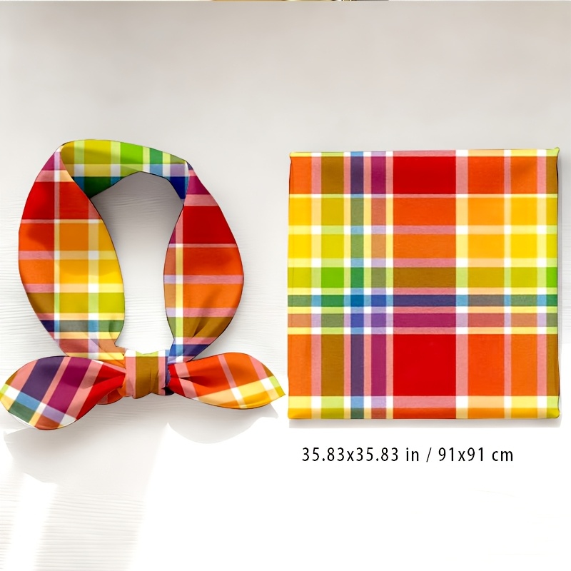 TEMU Foulard carré 1 pièce de 35 pouces, , élégant et esthétique avec des à carreaux colorés. de , respirant et non étouffant. Convient pour