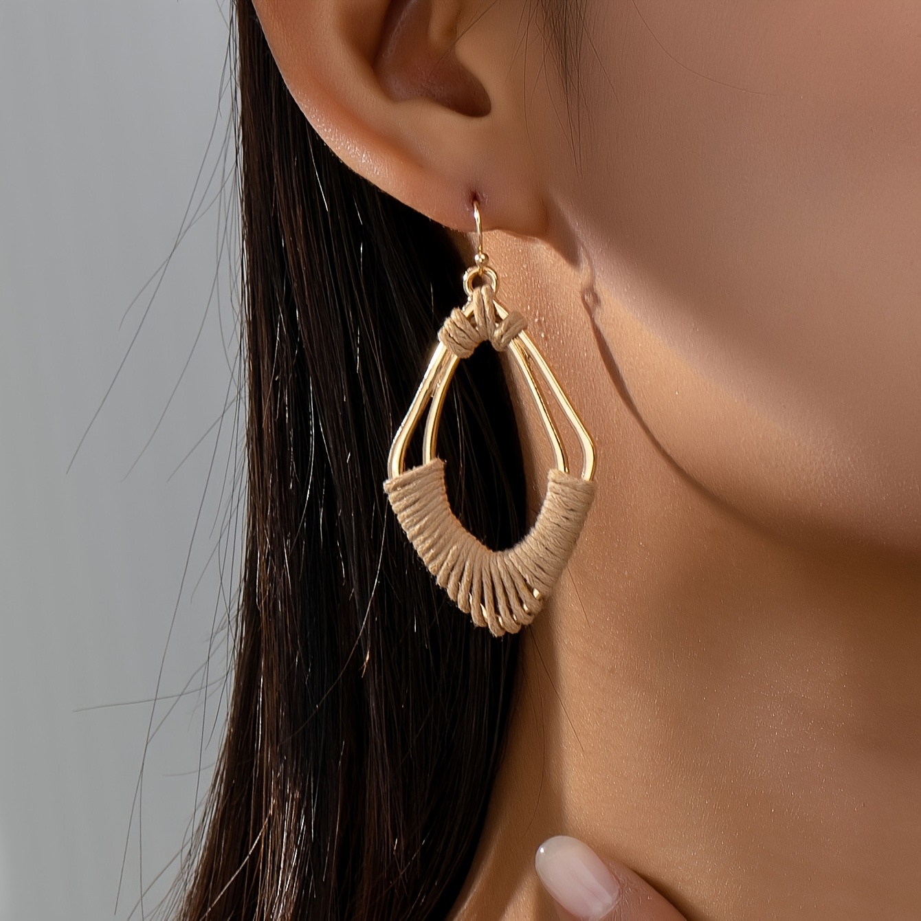 

Simple Handmade Braided Geometric Shape Dangle Earrings Zinc Alloy 14k Plated Jewelry Exquisite Female Gift