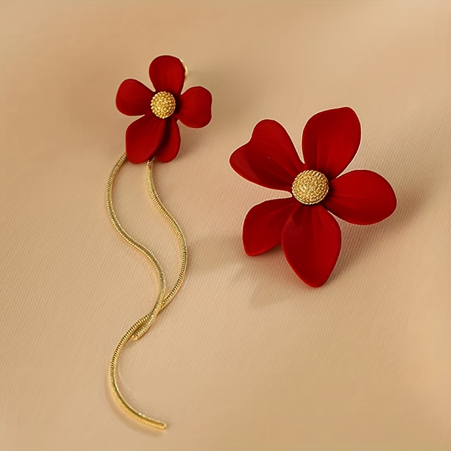 TEMU A Pair Of Pastoral- And Sweet Asymmetrical Flower Earrings For Women, Holidays, Birthdays, Dates, Parties, Vacations, Shopping, Daily Wear, And