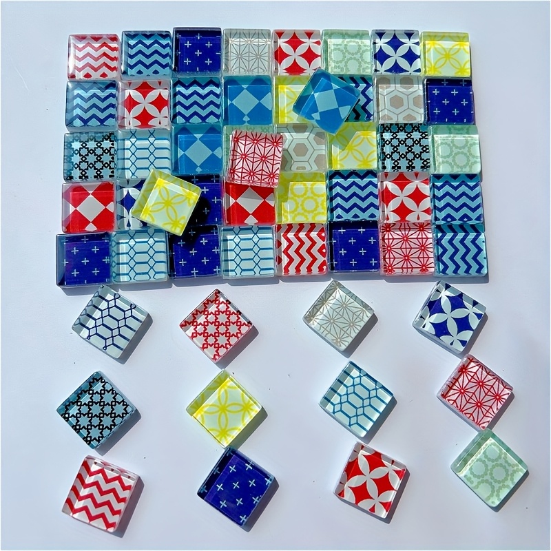 100g/3.53oz スタイル モザイクガラスタイル 鮮やかな青と白の複雑な花